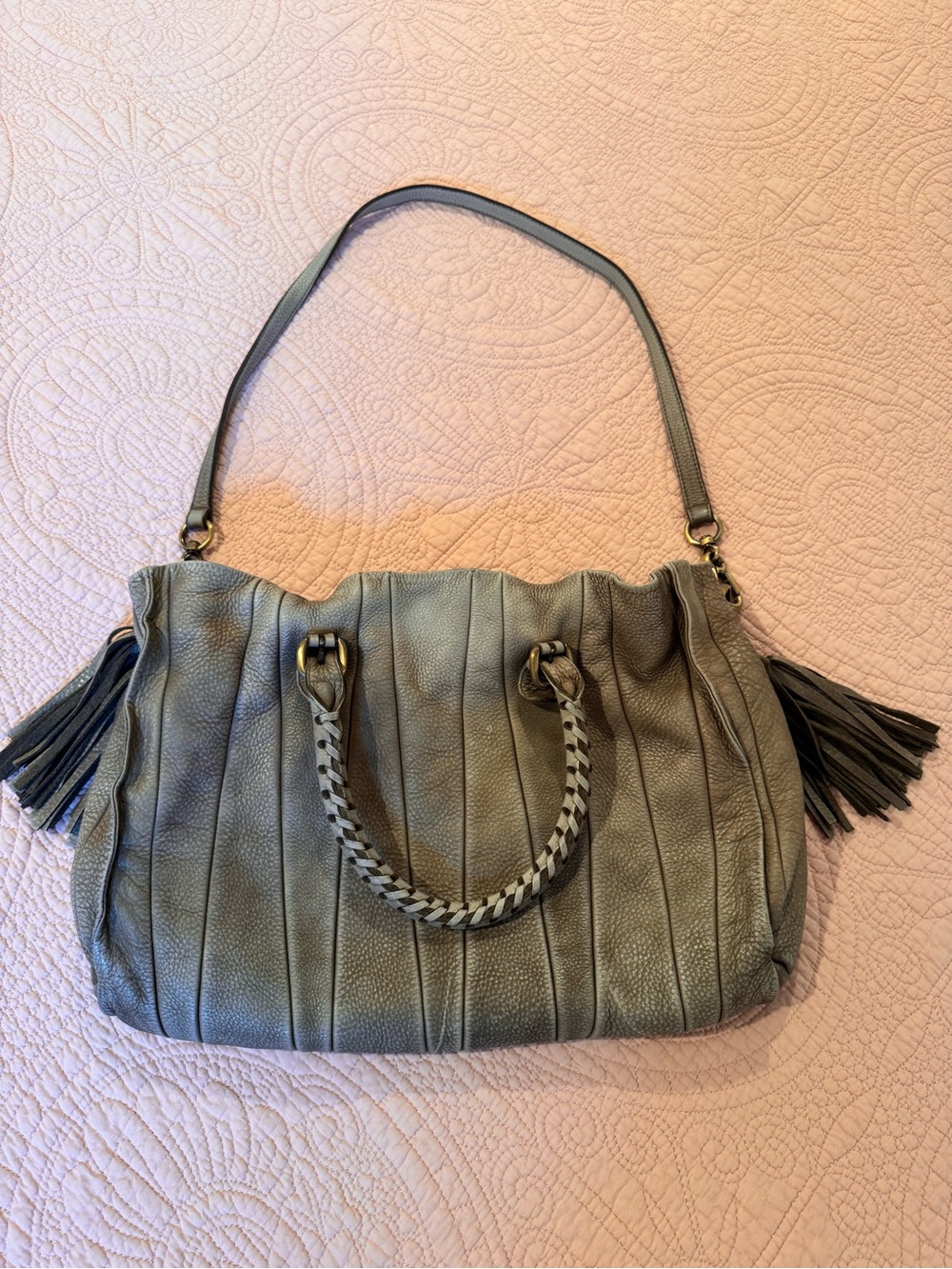 Carla Mancini Green Leather Shoulder Bag with Braided Handles
